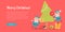 Merry Christmas Web Banner Two Elves in Blue Suits