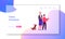 Merry Christmas Website Landing Page. Grandmother with Grandson and Funny Dog Prepare for New Year Celebration
