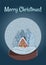 Merry Christmas winter cabin log in a snow globe scene postcard