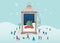 Merry Christmas, Winter wonderland scenes in s snow globe, candle lantern, concept vector illustration