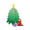 Merry christmas woman decorating tree basket balls celebration