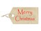 Merry Christmas written on a brown paper label on white