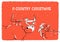 Merry Country Christmas card with bull and sheep in Santa hat and Christmas text