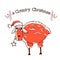 Merry Country Christmas card with farm sheep in Santa hat .Vector Christmas card with text isolated on white
