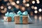 Merry delight: Christmas gift box stands out on turquoise bokeh background.