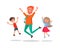 Merry Father and Kids Jumping of Fun Isolated