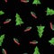 Merry Fishmas seamless repeating pattern with a sockeye salmon rainbow trout and a Christmas tree. Flat design style
