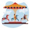 Merry-go-round or carousel isolated icon children and attraction fun fair