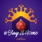 Merry Home Safe Christmas 2020. Coronavirus Christmas Card with Vector home and ball Icon. staying at home badge in Quarantine.