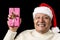 Merry Old Man Showcasing A Pink Wrapped Present