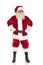 Merry santa claus stands while holding his hips