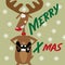 Merry Xmas- funny christmas text, with reindeer and controller, on green background.