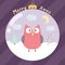 Merry Xmas greeting card with a cute owl