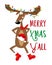 Merry xmas y`all - funny Christmas greeting with cute reindeer in boots