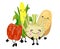 MERRYY FRIENDS HEALTHY FOOD. FRESH NATURAL VEGETABLES PERSONS A cartoon image with big eyes. Comic character in kawaii style.