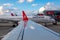Mersin, Turkey November 2020. Runway and boarding aircraft at the international airport