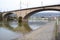 Mertert, Luxembourg - 11 30 2023: Border river Sur with a railroad bridge at the estuary