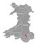 Merthyr Tydfil red highlighted in map of Wales