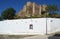 Mertola Castle on the hill surrounded by the white stone wall. M