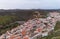 Mertola drone aerial view of the city and landscape with Guadiana river and medieval historic castle on the top in Alentejo,