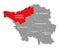 Merzig-Wadern red highlighted in map of Saarland Germany DE