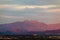 Mesa, Arizona with the Four Peaks mountain range at sunset.