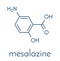 Mesalazine mesalamine, 5-aminosalicylic acid, 5-ASA inflammatory bowel disease drug molecule. Used to treat ulcerative colitis.