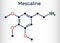 Mescaline molecule. It is hallucinogenic, psychedelic,  phenethylamine alkaloid. Structural chemical formula