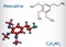 Mescaline molecule. It is hallucinogenic, psychedelic,  phenethylamine alkaloid. Structural chemical formula and molecule model