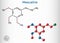 Mescaline molecule. It is hallucinogenic, psychedelic,  phenethylamine alkaloid. Structural chemical formula and molecule model.