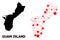 Mesh Polygonal Map of Guam Island with Red Stars