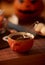 mesh tea infuser ball in ceramic mug on halloween