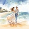 Mesmerizing Beach Wedding Scene in Watercolor Painting Style