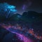 Mesmerizing bioluminescent night scene - nature, magic plants, colorful, with a spectacular volumetric background. The