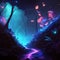 Mesmerizing bioluminescent night scene - nature, magic plants, colorful, with a spectacular volumetric background. The