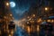 A mesmerizing cityscape at night, bathed in the ethereal glow of moonlight