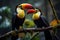 A Mesmerizing Encounter: The Enchanting Tucan with Vibrant Plumage in the Lush Embrace of the Tropical Forest. Generative AI