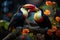 A Mesmerizing Encounter: The Enchanting Tucan with Vibrant Plumage in the Lush Embrace of the Tropical Forest. Generative AI