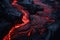 A mesmerizing image capturing the natural phenomenon of molten lava cascading down the slopes of a majestic mountain., River of