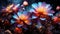 A mesmerizing image of neon flowers against a backdrop of a starry night sky