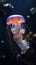 Mesmerizing jellyfish in dark aquarium