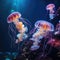 A mesmerizing jellyfish floating gracefully in its tank.