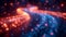 A mesmerizing mix of red and blue lights resembling a nebula in the vast galaxy