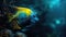 A mesmerizing neon yellow and blue angelfish swimming gracefully in the depths