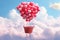 A mesmerizing scene of numerous heart shaped balloons gracefully soaring through the sky, Basket filled with heart balloons ready