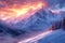 Mesmerizing snowy landscape Sunrise illuminates majestic mountain peaks