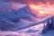 Mesmerizing snowy landscape Sunrise illuminates majestic mountain peaks