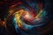 Mesmerizing space-time warp with swirling vortexes and colorful meteors