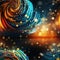 Mesmerizing spiral background with vibrant colors and shimmering stars (tiled)