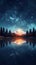 Mesmerizing Starry Night Sky Above Serene Lake with Reflection of Cosmos AI Generated